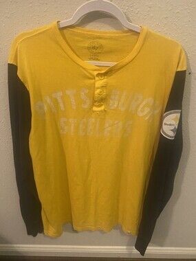 Vintage Pittsburgh Steelers NFL Shirt Mens L Black/yellow 3 Button Longsleeve